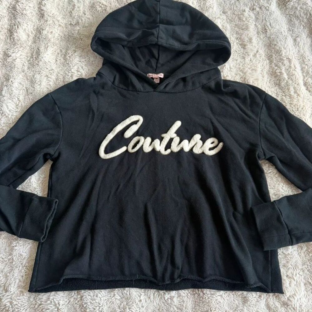 Juicy Couture Womens Cropped Hoodie Size M Black Long Sleeve